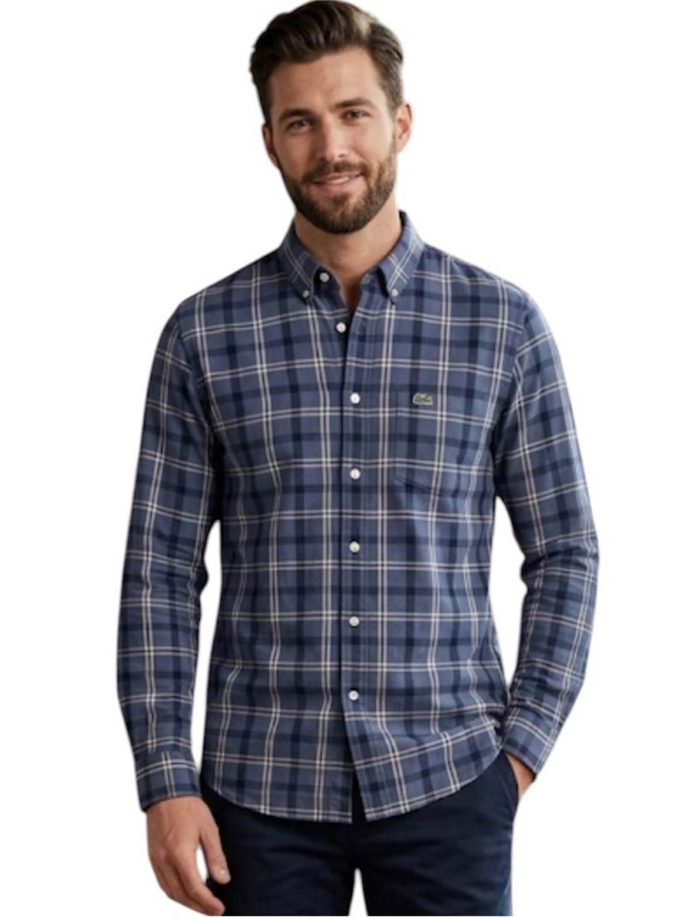 Lacoste Men's Slim Fit Plaid Button Down Shirt Long Sleeve Blue Check XL
U
